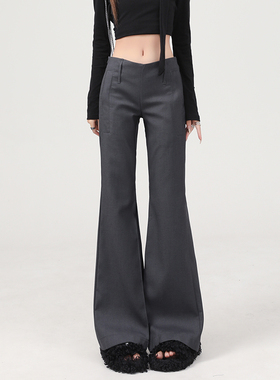 RNBN灰色低腰微喇西装裤女新款修身百搭辣妹马蹄喇叭裤休闲裤