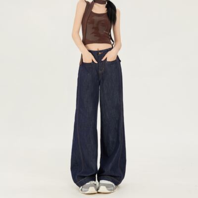 RNBN复古蓝美式宽松阔腿牛仔裤