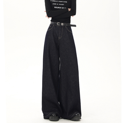 RNBN丹宁色美式高腰阔腿牛仔裤