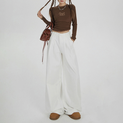 RNBN白色阔腿牛仔裤女2024夏季