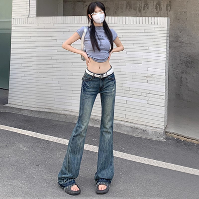 RNBN美式高街复古修身微喇牛仔裤