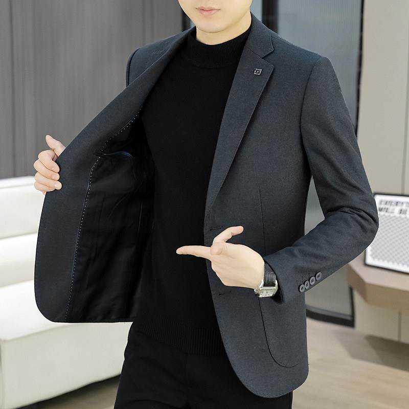 罗蒙男士羊毛西装2024年秋季新款免熨烫呢子上衣修身潮小西服男厚