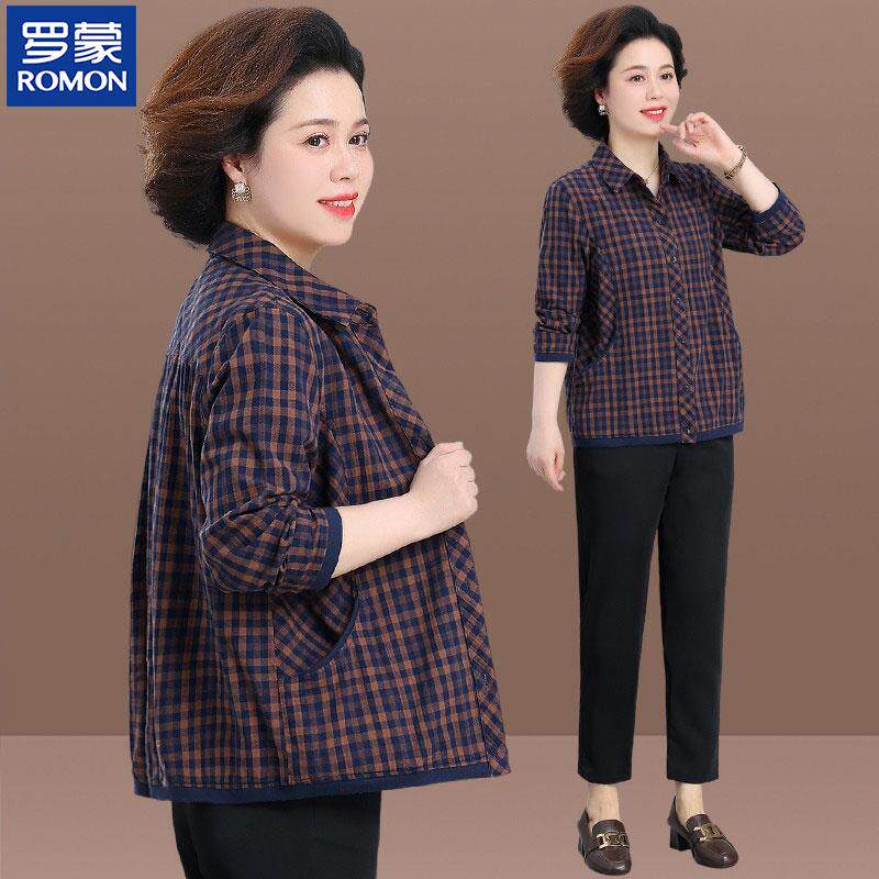 罗蒙妈妈春装外套衬衫中老年人女春秋休闲上衣服老太太奶奶装衬衣