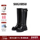 田曦薇孟子义同款 SUGARSU酥履时尚 复古直筒厚底骑士圆头长女靴