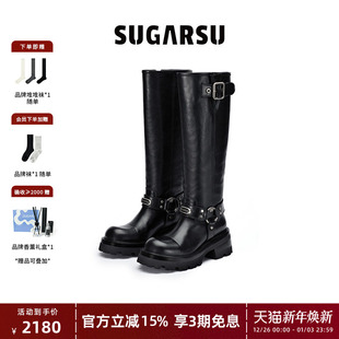 田曦薇孟子义同款 复古直筒厚底骑士圆头长女靴 SUGARSU酥履时尚