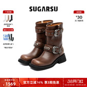 白鹿赵今麦同款 高跟擦色骑士短靴女 SUGARSU酥履秋冬美拉德时装