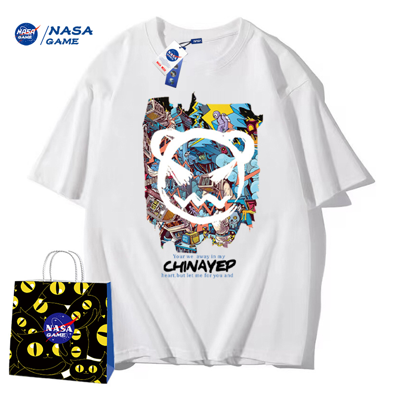 NASA GAME官网联名款新品2023纯棉短袖t恤男女潮牌上衣情侣装T恤