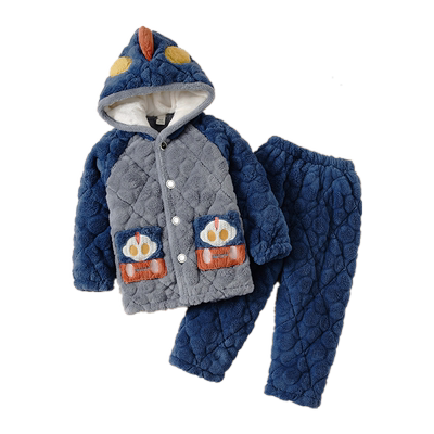 恐龙睡衣男童冬季三层夹棉加厚