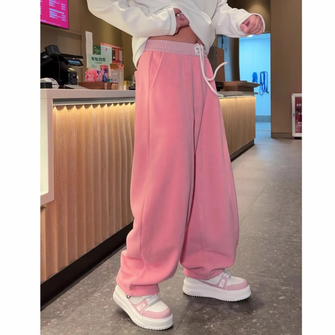YULE语乐 1813双面摇粒绒气球裤运动卫裤冬季加绒加厚休闲阔腿裤