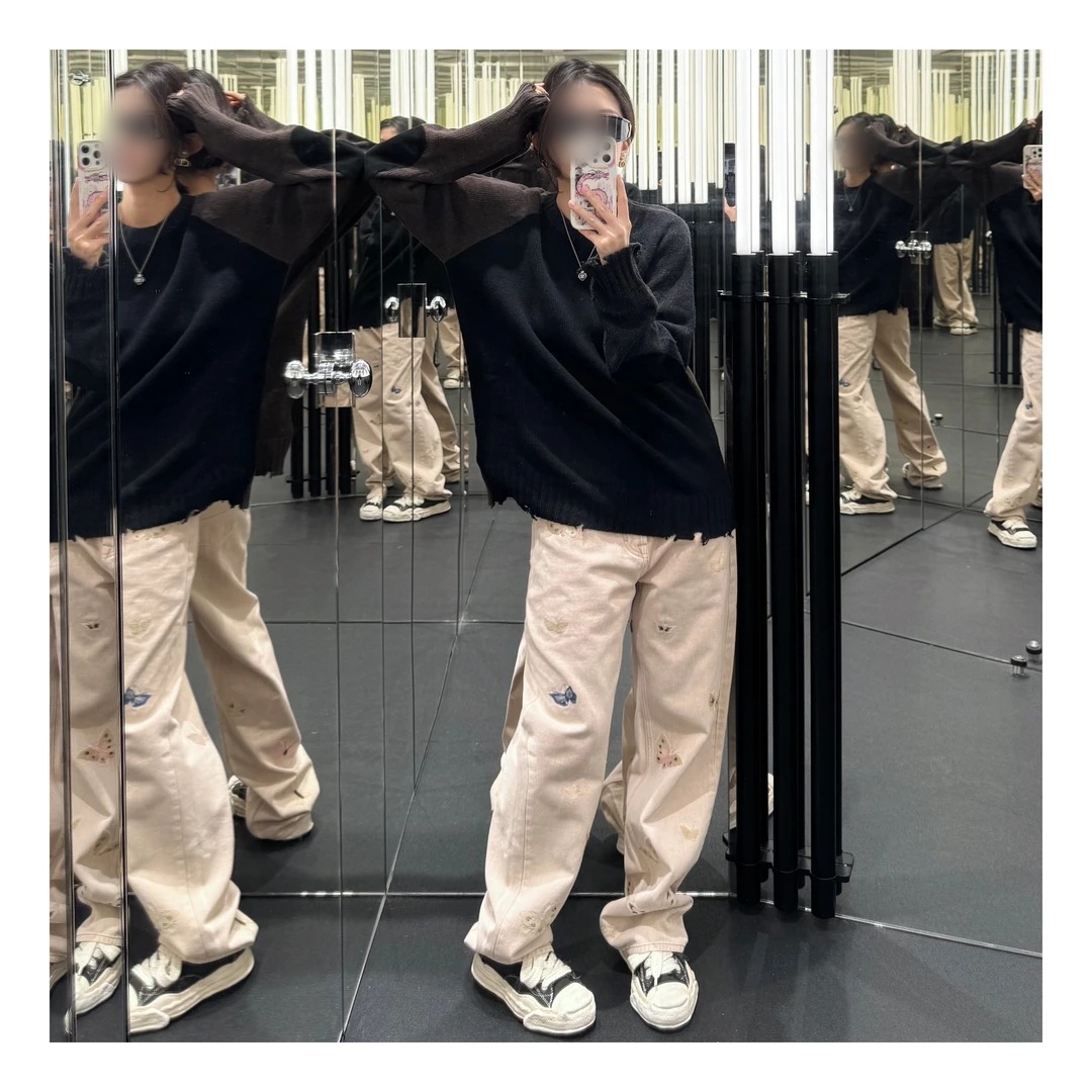 【蝴蝶】25早秋新品成衣染色水洗脏粉牛仔裤男款宽松直筒裤子