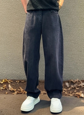 梁叔-秋冬新品直筒系列时尚百搭极简弯刀裤男士黑色牛仔裤Y13173