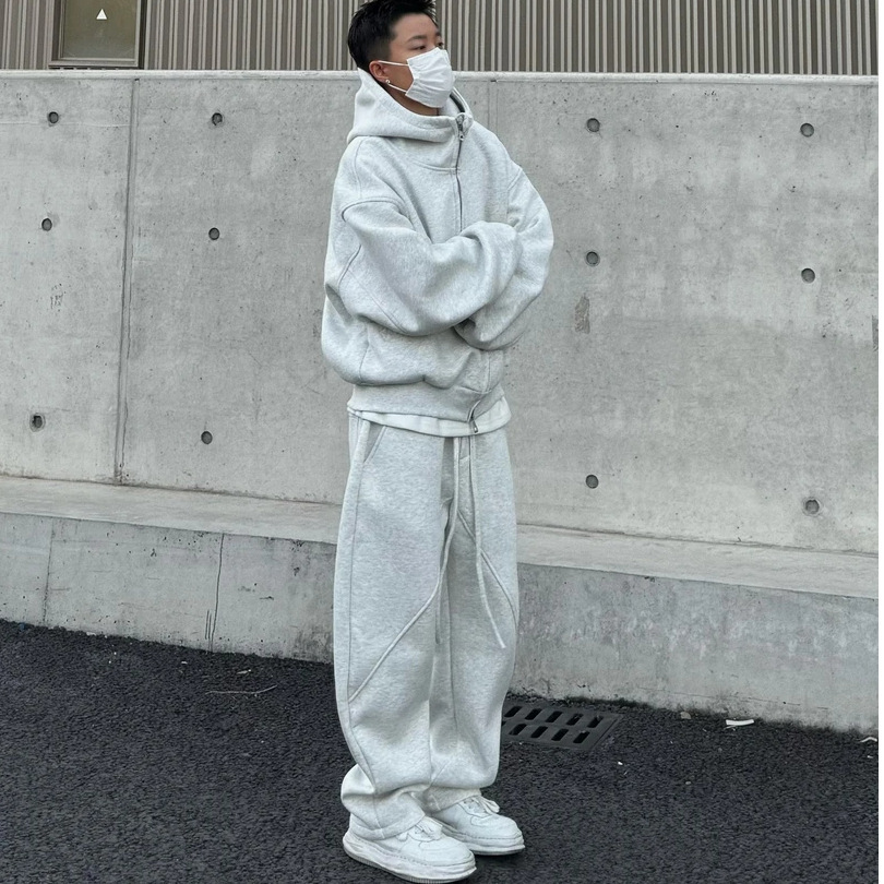 Ninjazz 美式简约超重磅短宽Boxy版连帽开衫卫衣套装