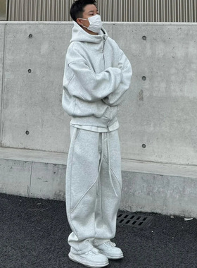 Ninjazz 美式简约超重磅短宽Boxy版连帽开衫卫衣套装