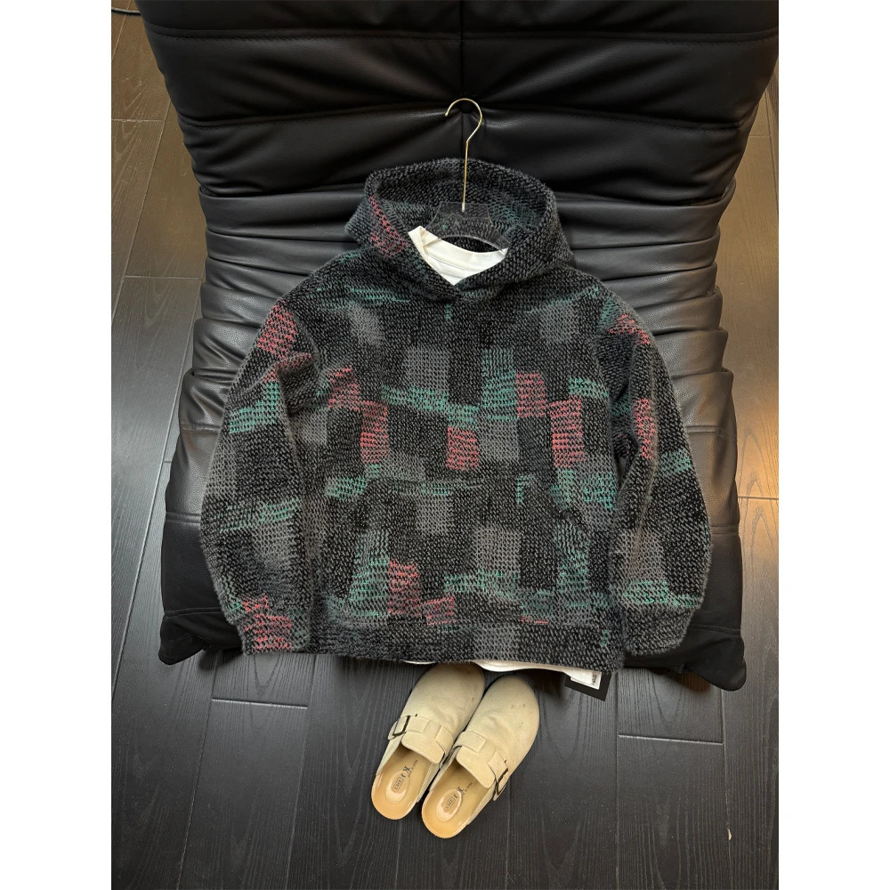 美式复古针织连帽卫衣男款秋冬cleanfit重磅毛绒外套宽松休闲上衣