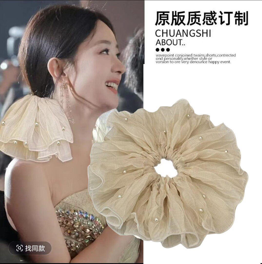 luluka珍珠褶皱温柔超大大肠多层发圈低马尾女头花绳皮筋发饰品女