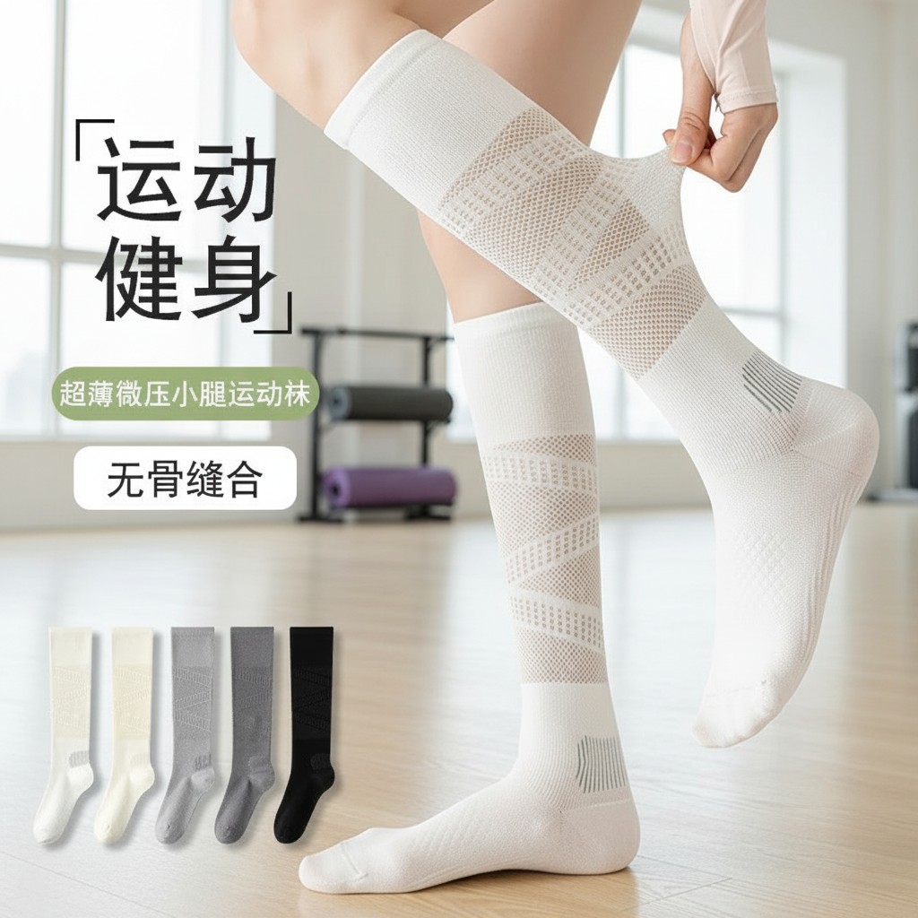 君临运动压力小腿袜子女款夏季薄款羽毛球网球跑步专业跳绳中筒袜