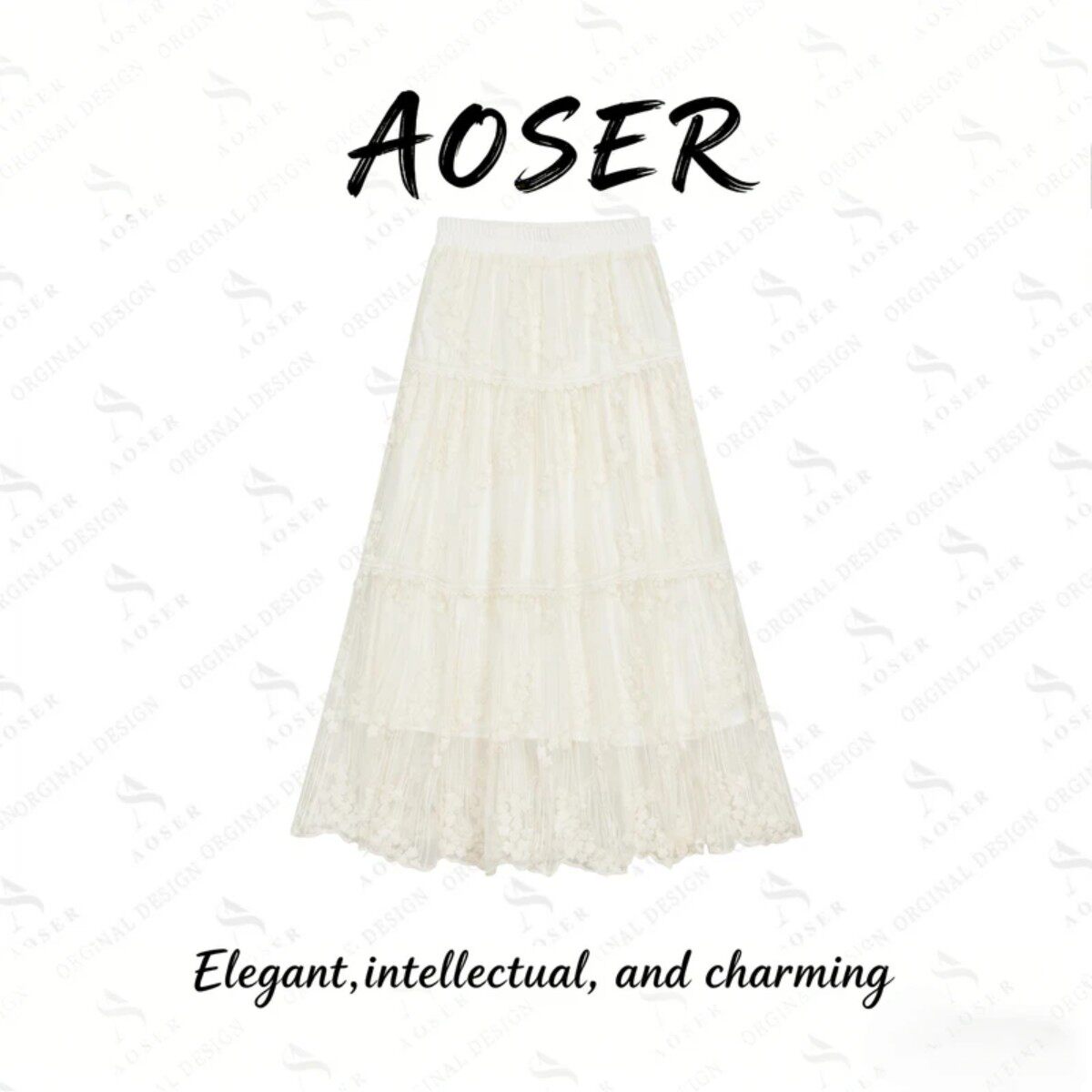 AOSER新款时尚法式温柔风气质加厚三层半身裙女装蕾丝蛋糕裙2612