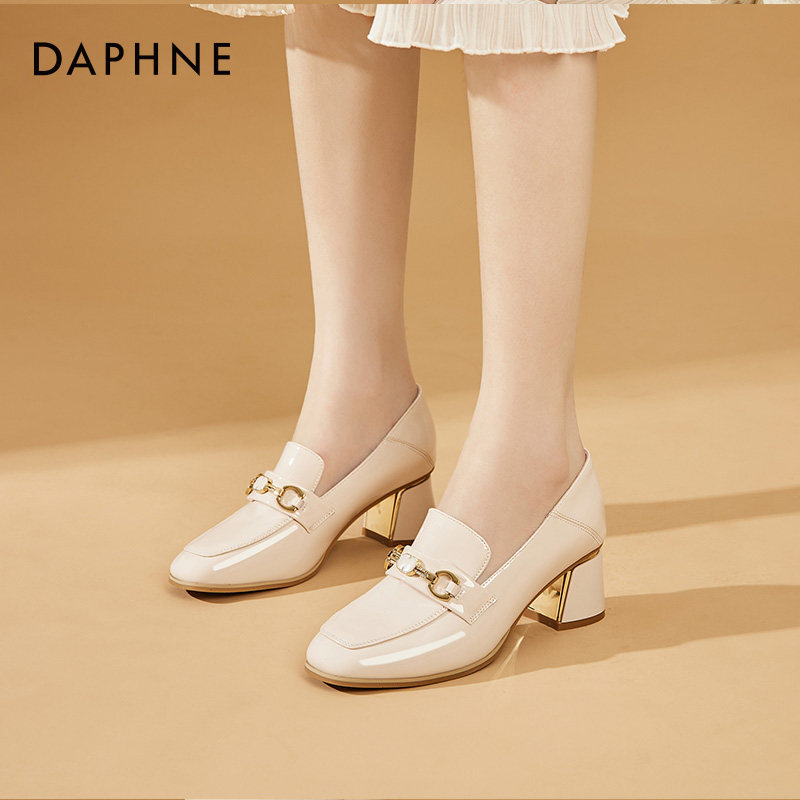 DAPHNE HIGH HEELS WOMENS 2024 NEW SPRING AND AUTUMN BLOCK HEEL LOAFERS WOMENS BRITISH STYLE SMALL LEATHER SHOES