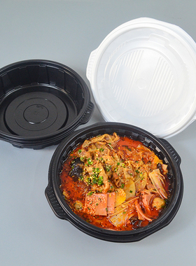 酸菜鱼打包盒小龙虾外卖盒一次性2000ml黑色麻辣烫大碗盆圆形餐盒