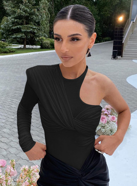 2023 One Shoulder Backless Twist Bodysuits Women High Waist