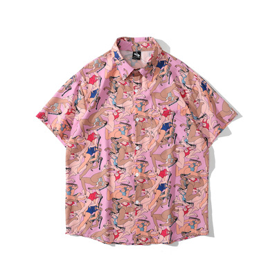 men short sleeve loose seaside beach shirt男短袖宽松沙滩衬衣