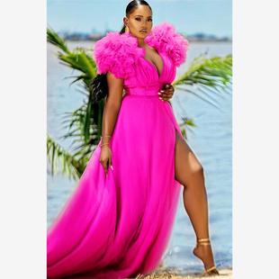 Mesh 歐美大碼 Dresses Women African 大擺網紗連衣裙女Plus Size