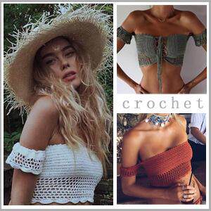 Women Bikini Top Bandage Hollow-out Tassel Swimsuit Lace Top