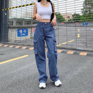 Straight Jeans Women Casual Pants Street Denim Trousers 女裤