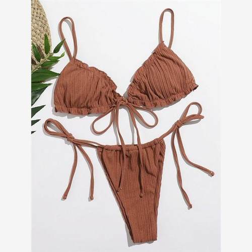 Women Solid Bikini Set Bandage Brazilian Two Piece Swimmsuit