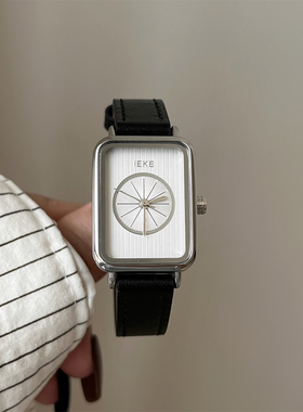 IEKE黑色极简方形手表女2025新款小众艺术轻奢复古高级感百搭腕表