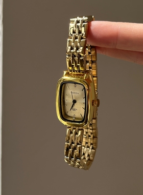 BARSH金色手表中古小金小众轻奢方形女士复古精致石英表女表钢带