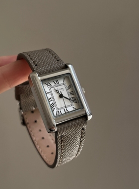 ins冷淡风大象灰经典方形手表女款坦克复古气质荔枝纹皮带石英表