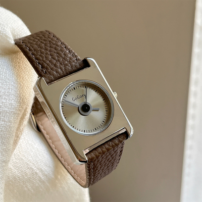Gogoey钢壳金属中性风皮带手表女
