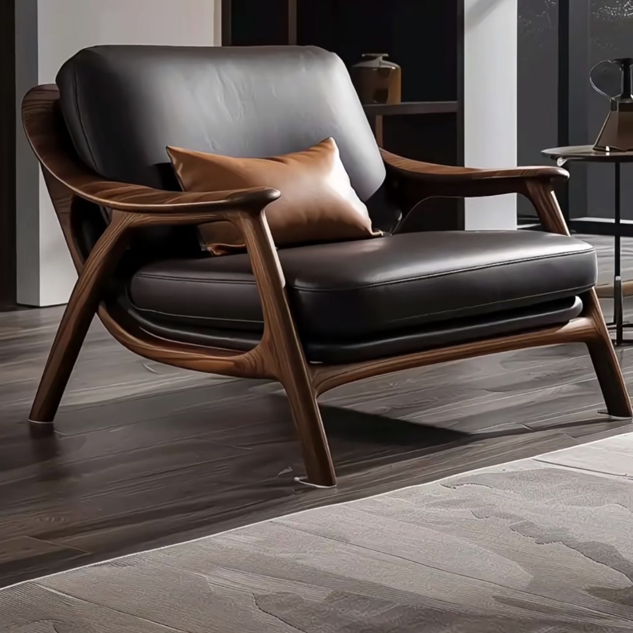 新中式实木沙发椅单人椅设计师款阳台书房办公室休闲椅懒人椅家用