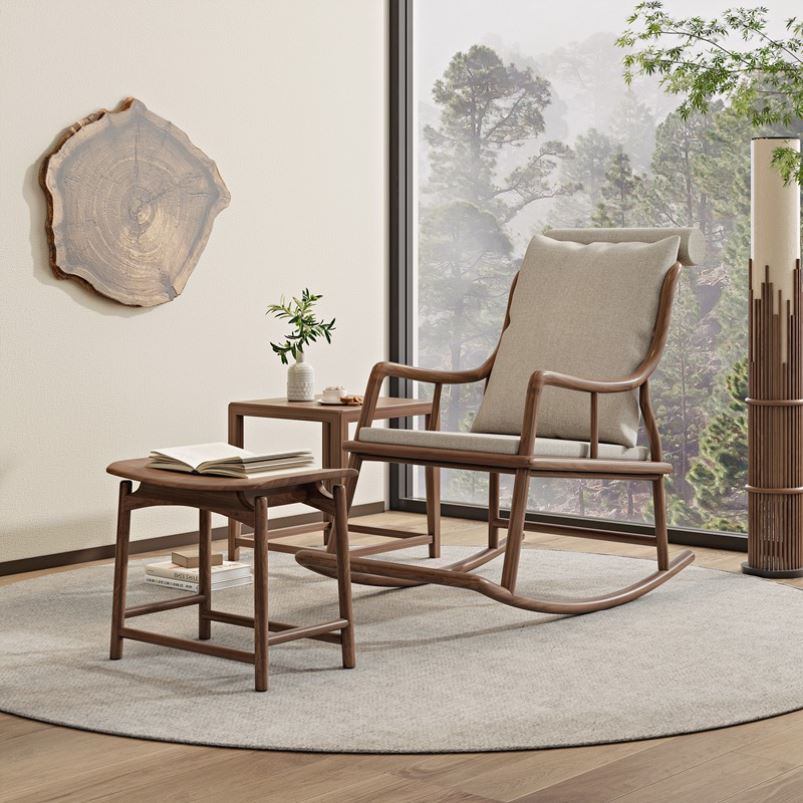 北美黑胡桃木实木摇椅新中式大人躺椅阳台家用休闲沙发椅逍遥椅子