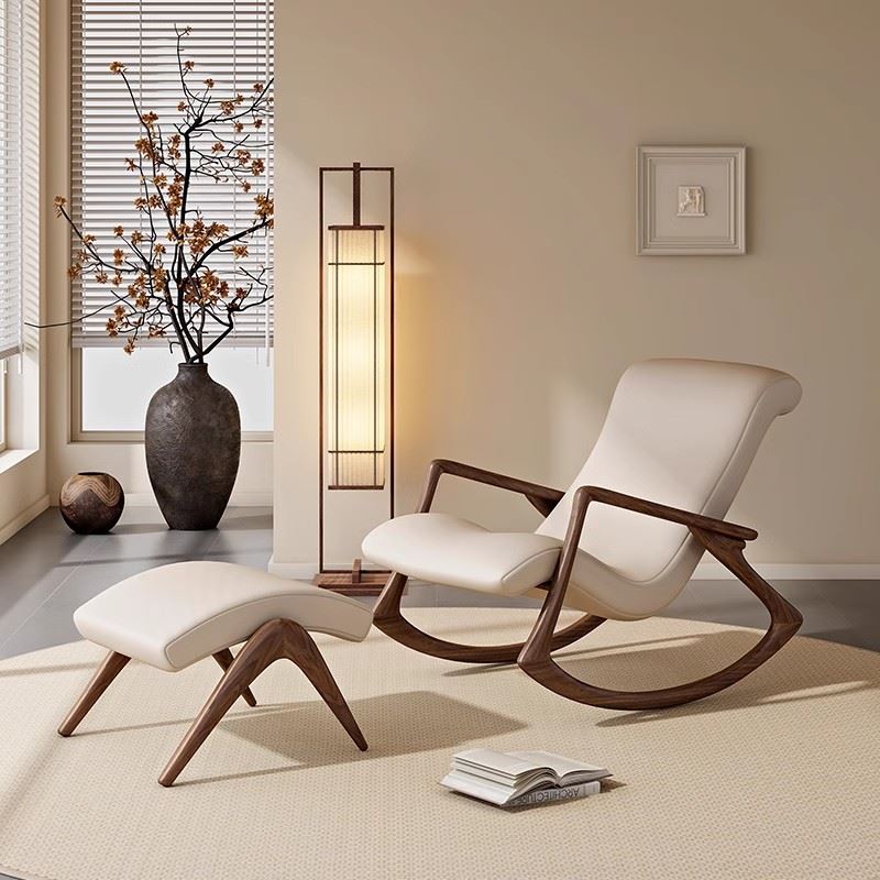 新中式实木沙发椅客厅懒人沙发阳台躺椅北美黑胡桃木摇摇椅美人榻