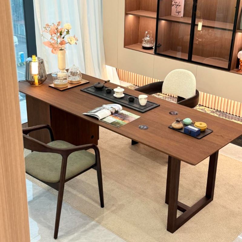 新中式黑胡桃木茶桌榫卯结构实木茶台组合可客制化的办公室泡茶桌