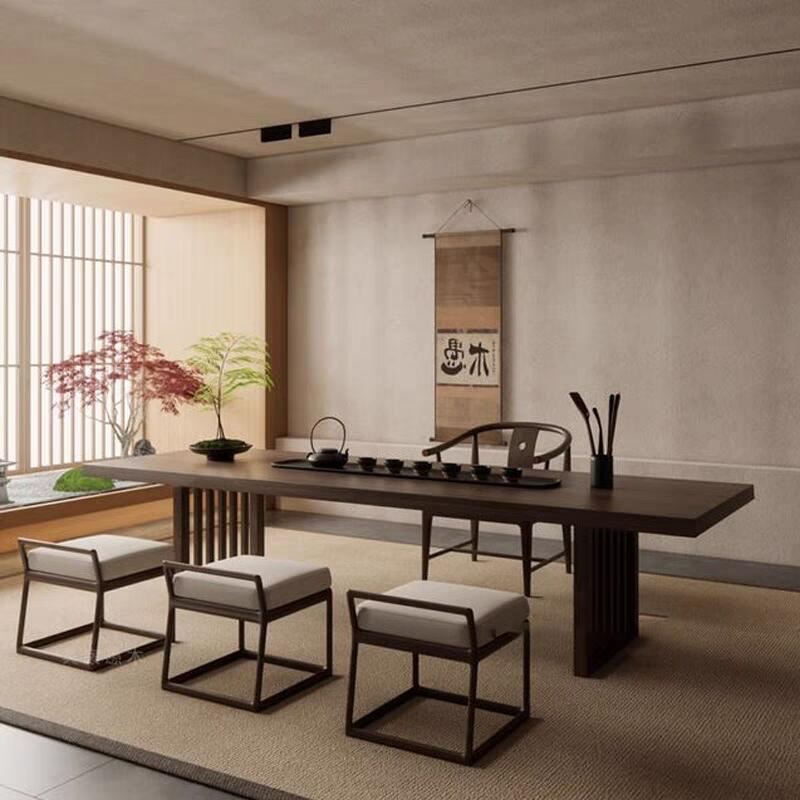 新中式黑胡桃木茶桌椅组合实木禅意简约高端大板桌泡茶桌办公茶台