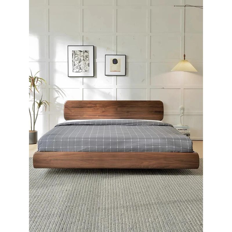 北欧日式全实木床榻榻米床黑胡桃木床卧室1.8双人床储物床悬浮床