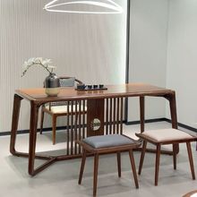 新中式北美黑胡桃木茶桌椅组合高端实木禅意功夫茶台办公室泡茶桌