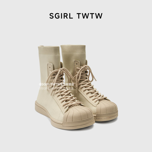 SGIRLTWTW复古大头厚底弹力靴女