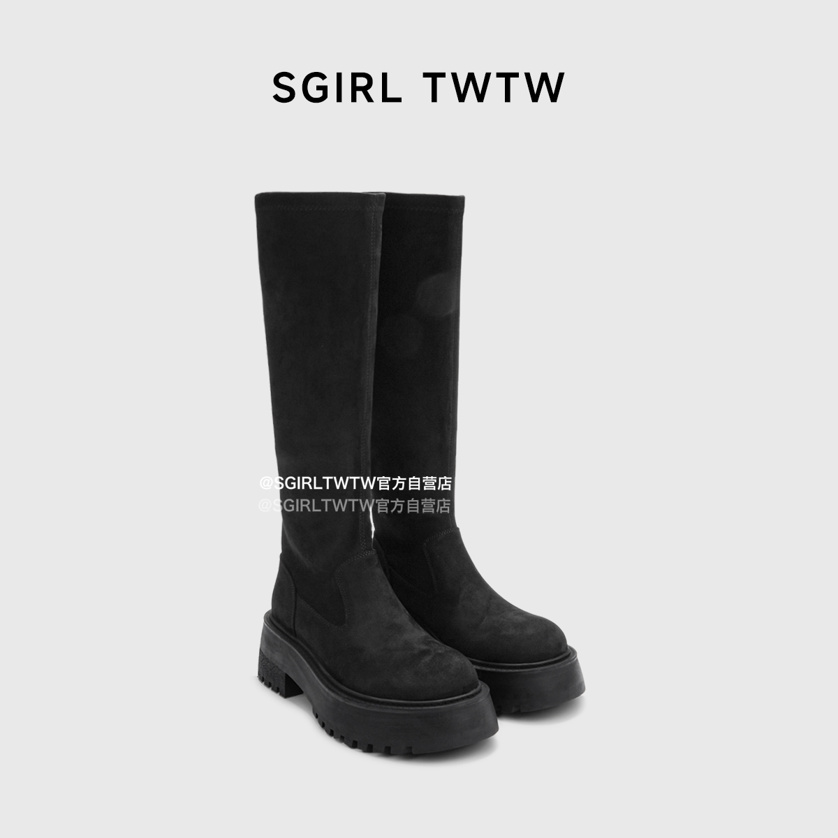 SGIRL TWTW时尚厚底显瘦不过膝瘦瘦靴女秋冬高筒骑士靴子修饰腿型