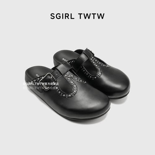 SGIRL TWTW时尚半包头穆勒鞋女2025夏季外穿一脚蹬勃肯拖凉鞋子