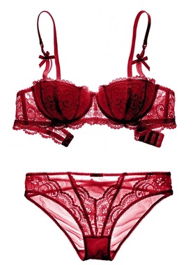 宫廷风本命年红色性感蕾丝薄模杯文胸套装上托显小1/2半杯内衣女