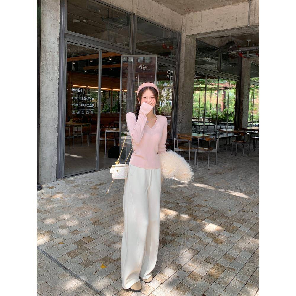 切糕自制小个子秋冬新款长裤女设计感高腰阔腿显瘦百搭加绒休闲裤