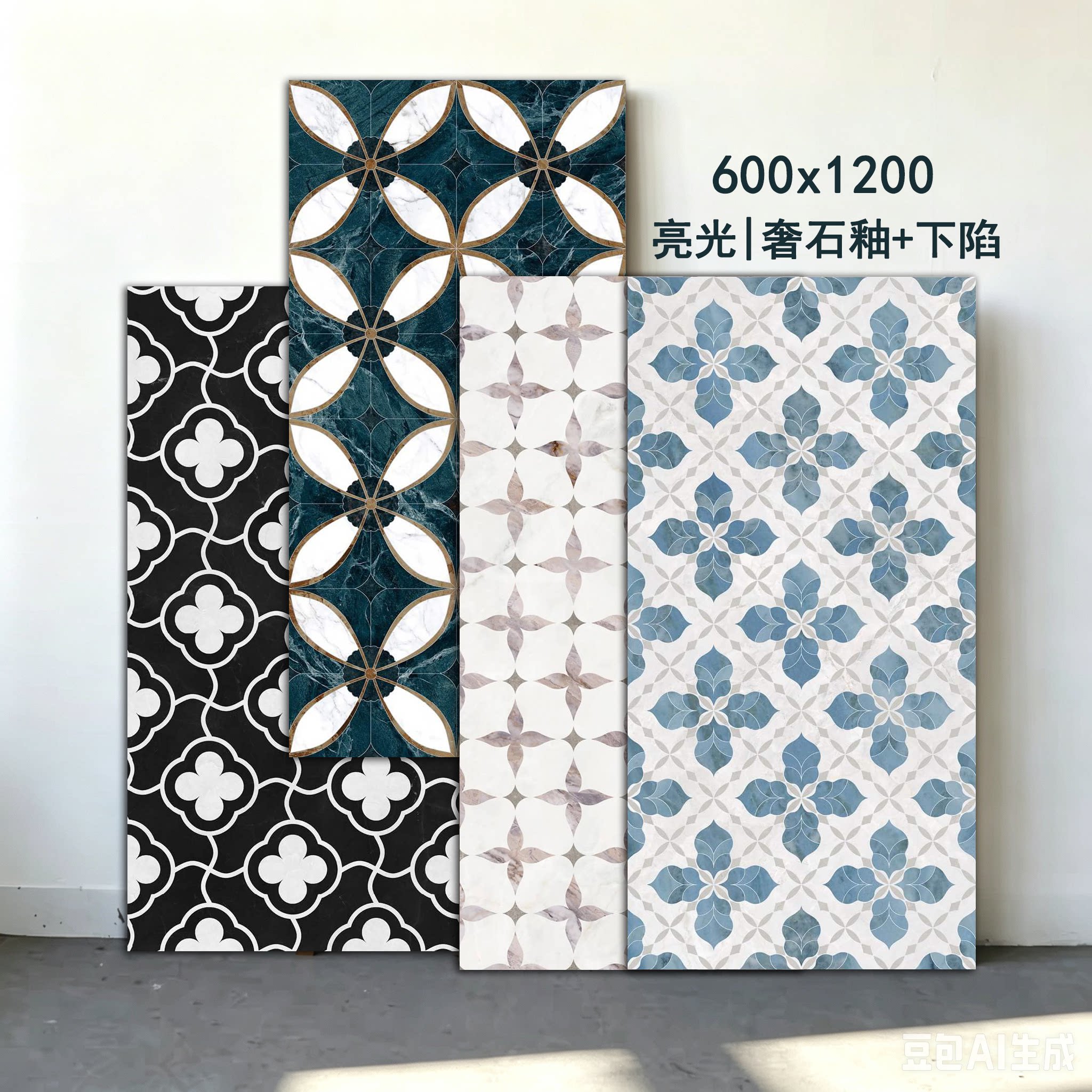 仿石材水刀拼花砖600x1200法式亮光瓷砖酒店KTV大厅餐厅商铺地砖