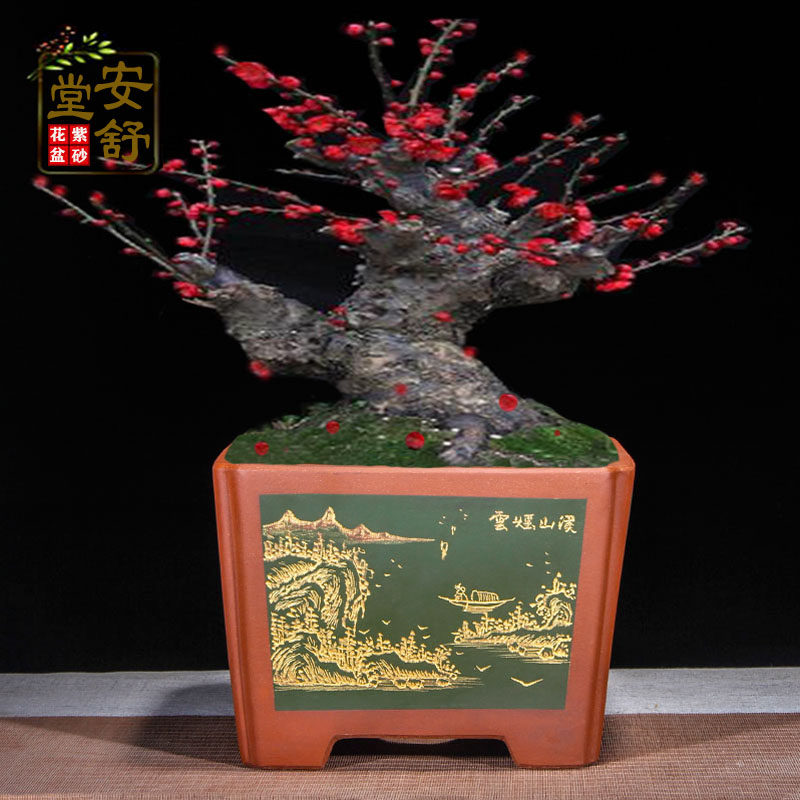 紫砂花盆四角中国风紫砂盆景盆图片