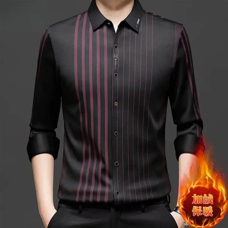 桌范轻奢品质冬季男士长袖衬衫加绒加厚对襟保暖高档无痕免烫条纹,男装,衬衫,淘宝优惠券,粉丝福利购,淘宝优惠卷