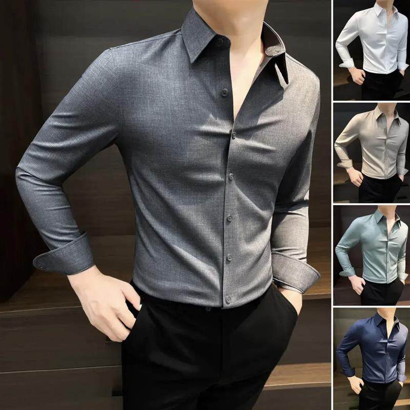 圣保蒙轻V奢男装男士长袖衬衫春秋高级感痞帅男装春装商务修身衬