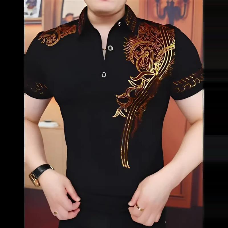 廷侯轻奢W男装y鎏金飞翼夏季Polo衫高品质男士百搭U翻领商务修身
